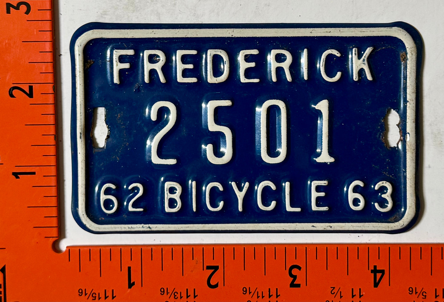 1962/1963 Frederick, Maryland #2501 Bicycle License Plate