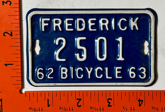 1962/1963 Frederick, Maryland #2501 Bicycle License Plate