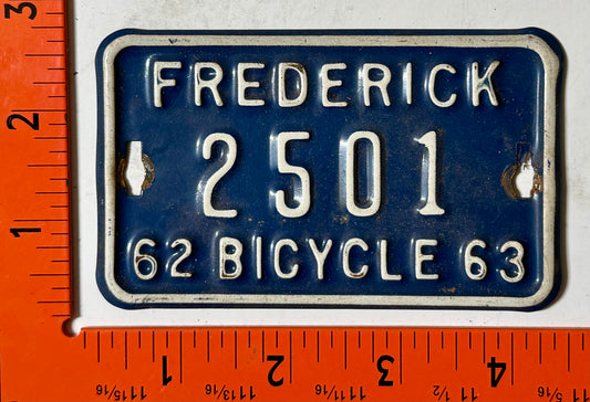 1962/1963 Frederick, Maryland #2501 Bicycle License Plate