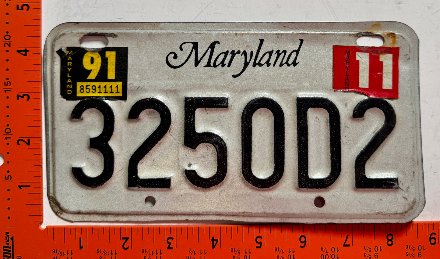 1991 Maryland #3250D2 Motorcycle License Plate