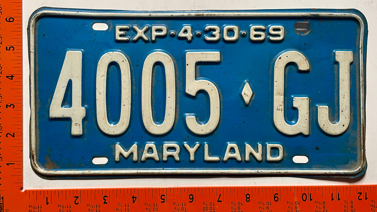 1969 Maryland #4005-GJ Trailer License Plate
