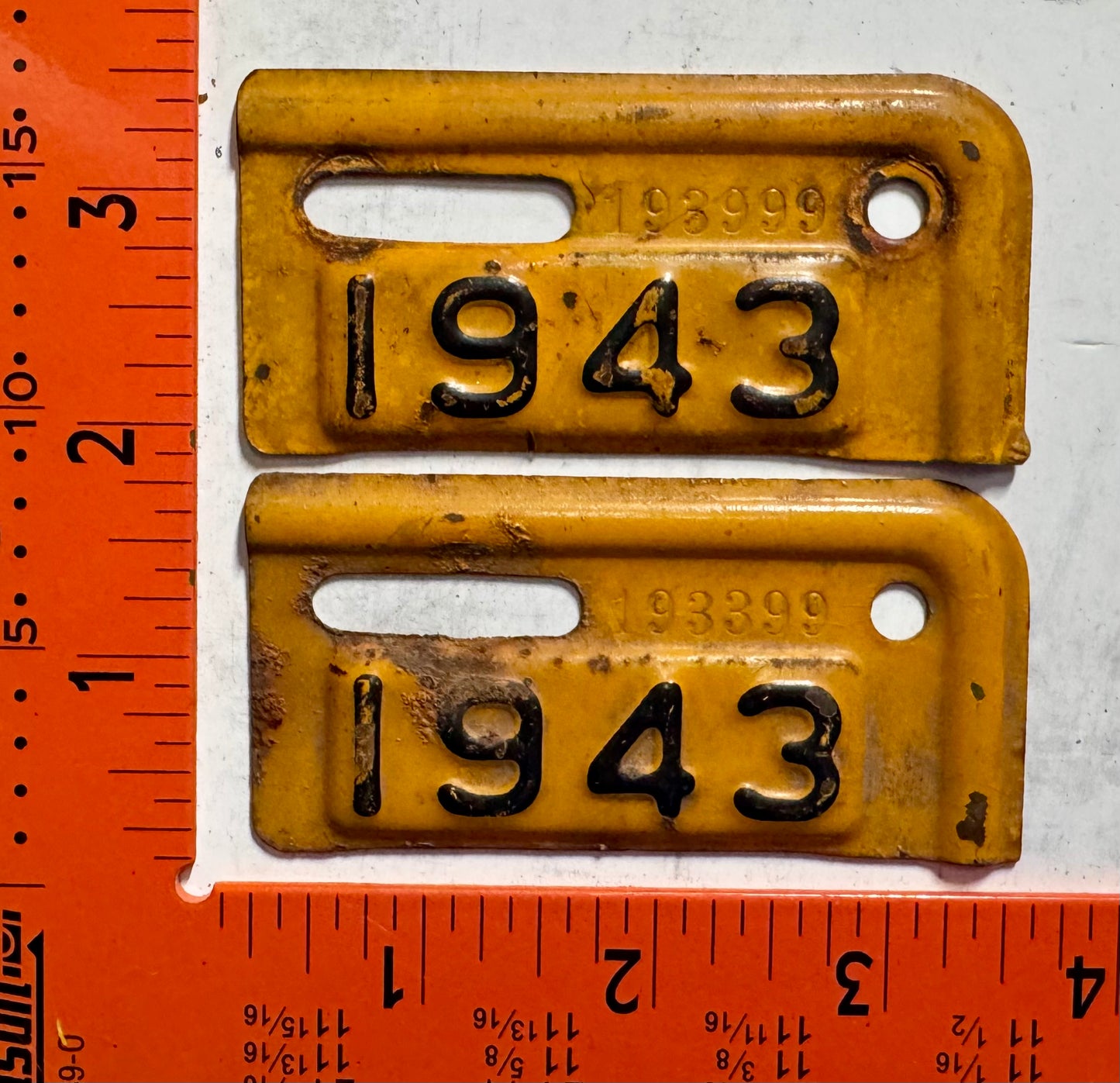 1943 Maryland #193999 Passenger License Plate Date Tab PAIR