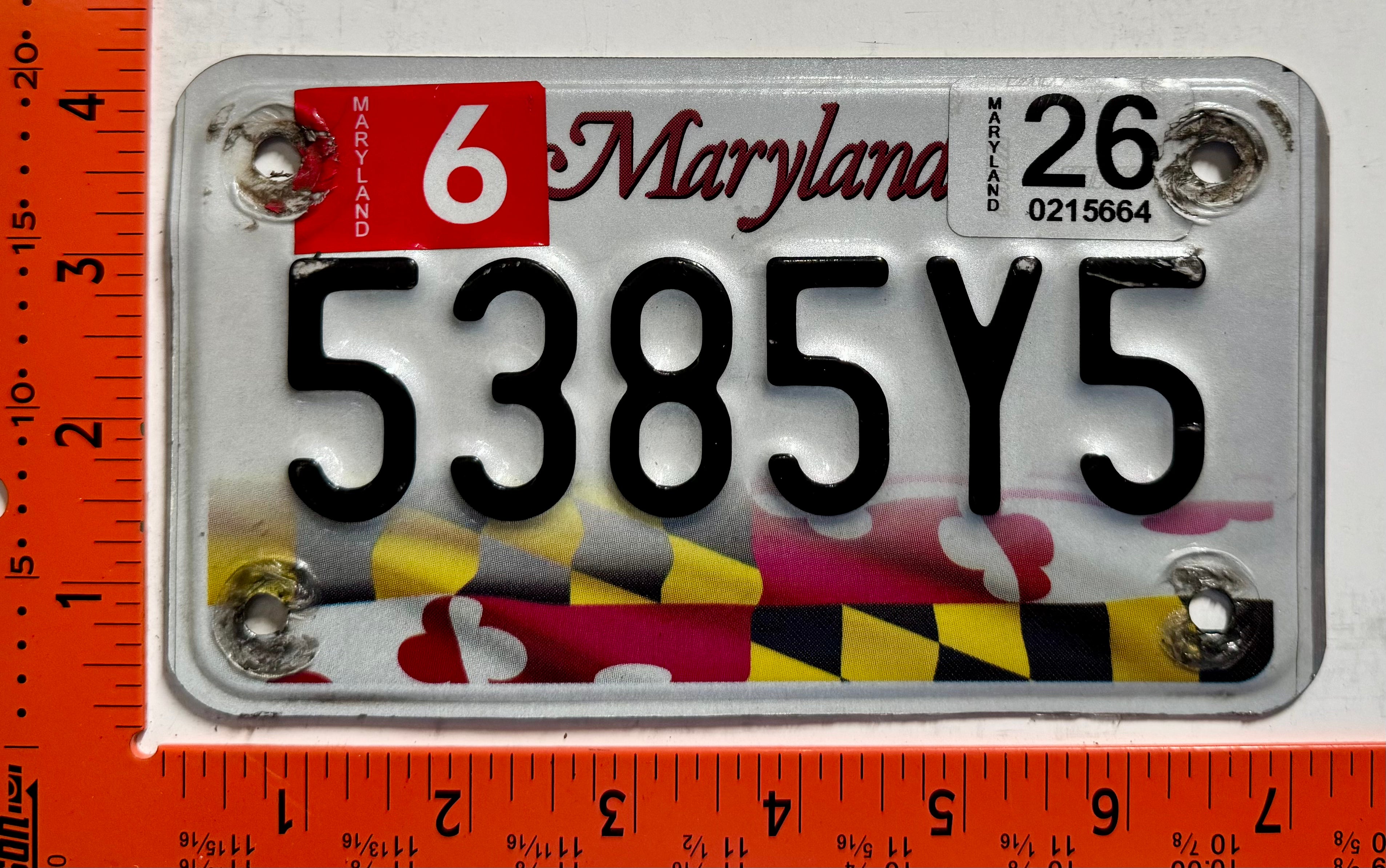 2026 Maryland #5385Y5 Motorcycle License Plate – LicensePl8s.com