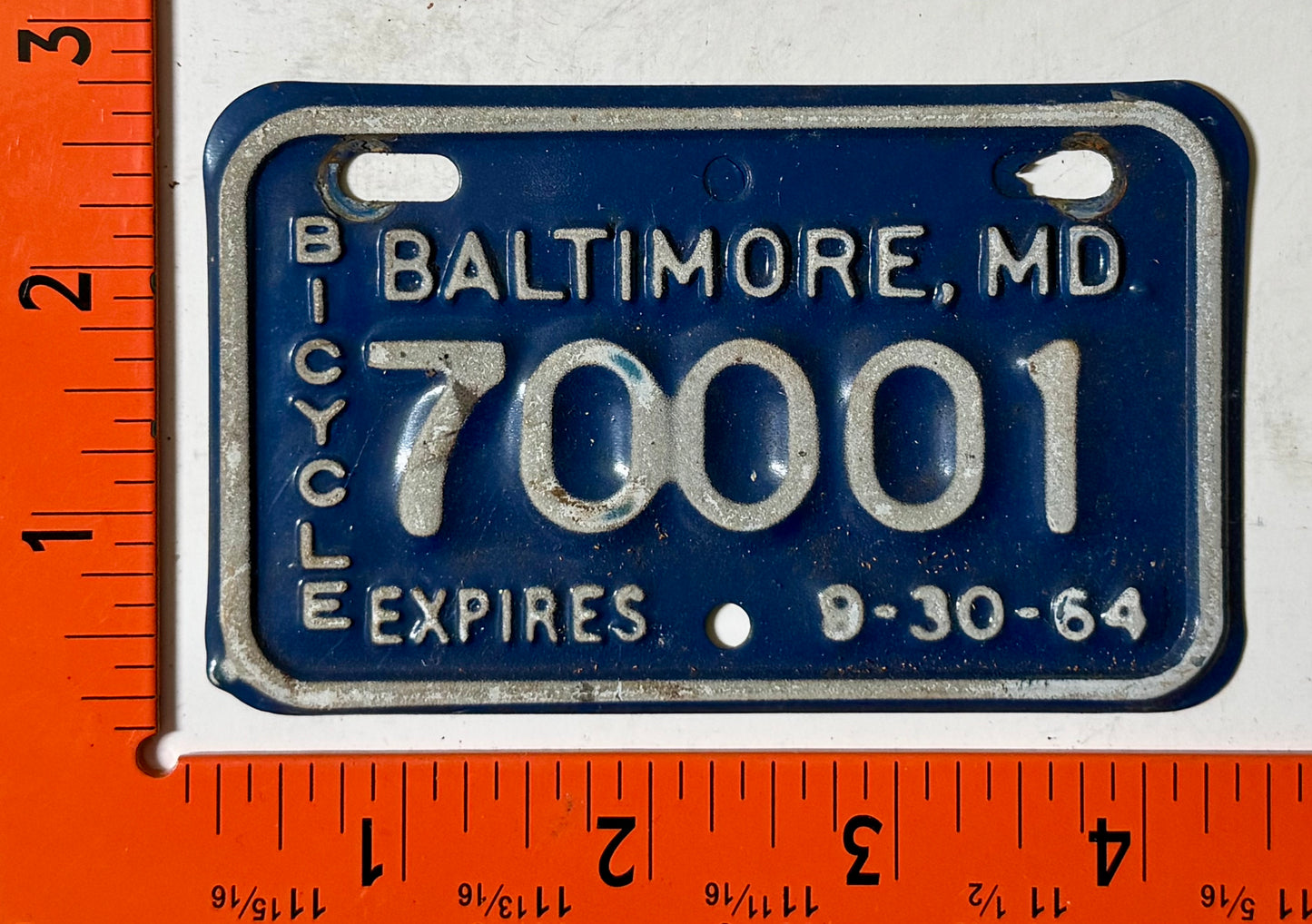 1964 Baltimore, Maryland #70001 Bicycle License Plate