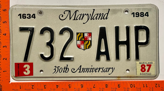 1987 Maryland #732 AHP 350th Anniversary Optional License Plate