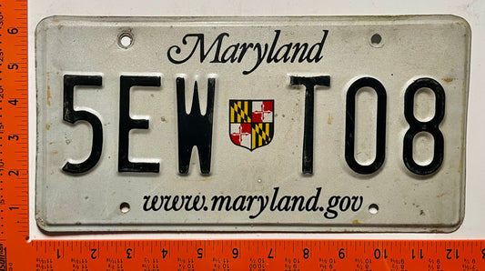 undated Maryland #5EW T08 Passenger License Plate