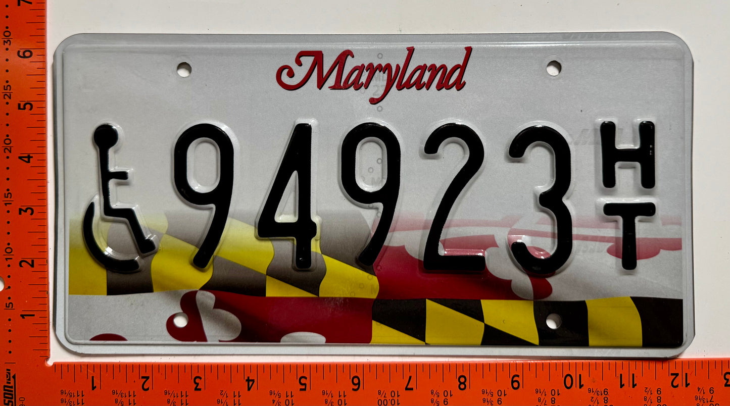 undated Maryland #94923 H/T Handicapped License Plate