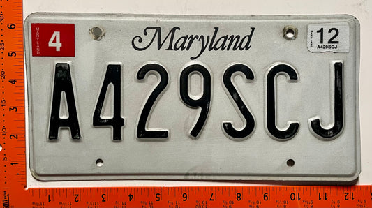 2012 Maryland #A429SCJ Passenger Vanity License Plate