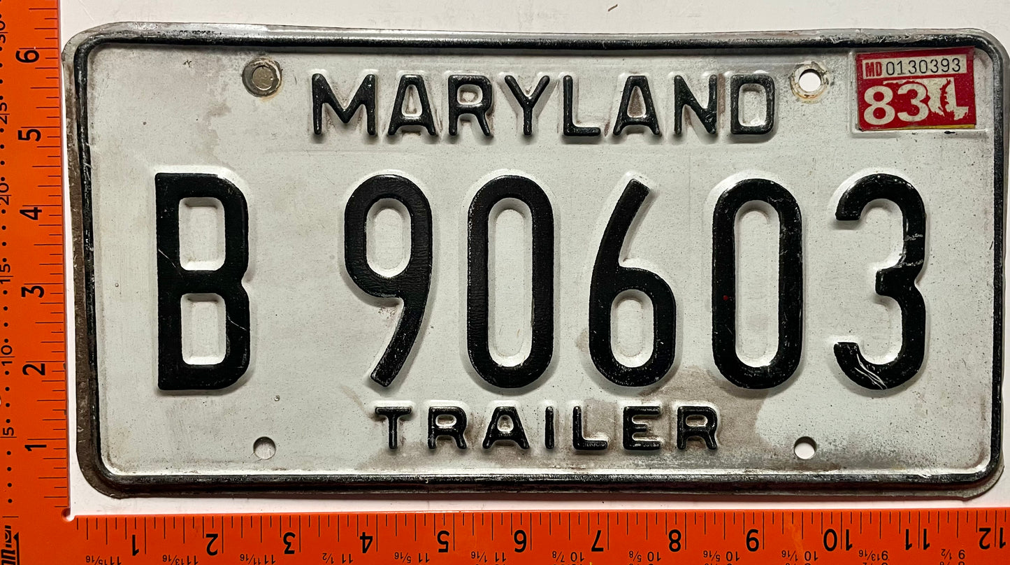 1983 Maryland #B 90603 Trailer License Plate