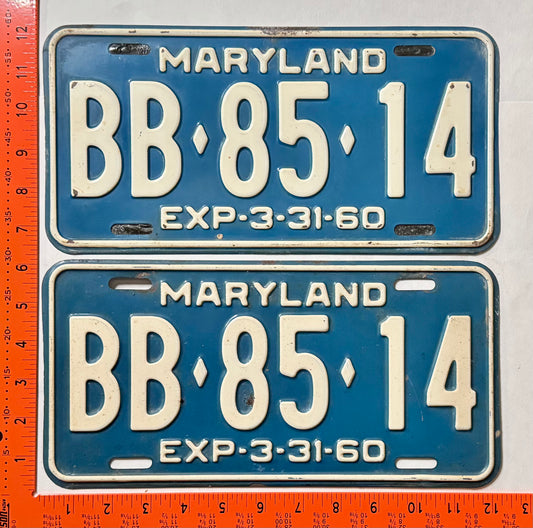 1960 Maryland #BB-85-14 Passenger License Plate (Pair)