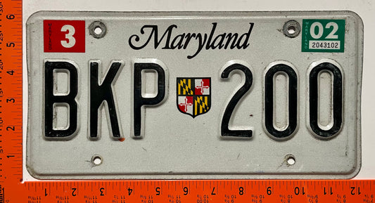 2002 Maryland #BKP 200 Passenger License Plate