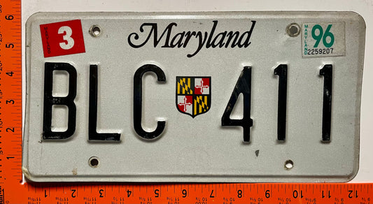 1996 Maryland #BLC 411 Passenger License Plate
