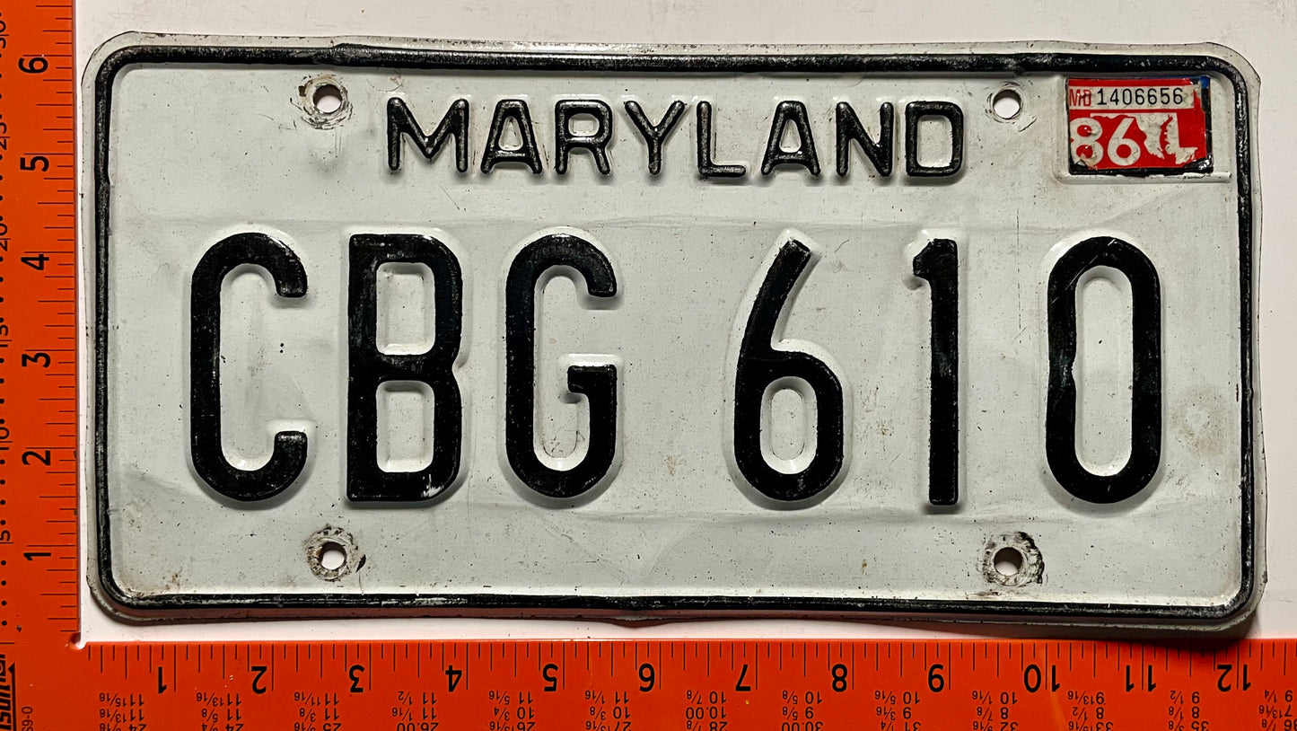 1986 Maryland #CBG 610 Passenger License Plate