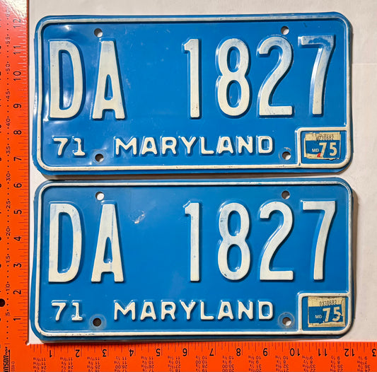 1975 Maryland #DA 1827 Passenger License Plate Pair