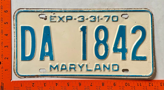 1970 Maryland #DA 1842 Passenger License Plate