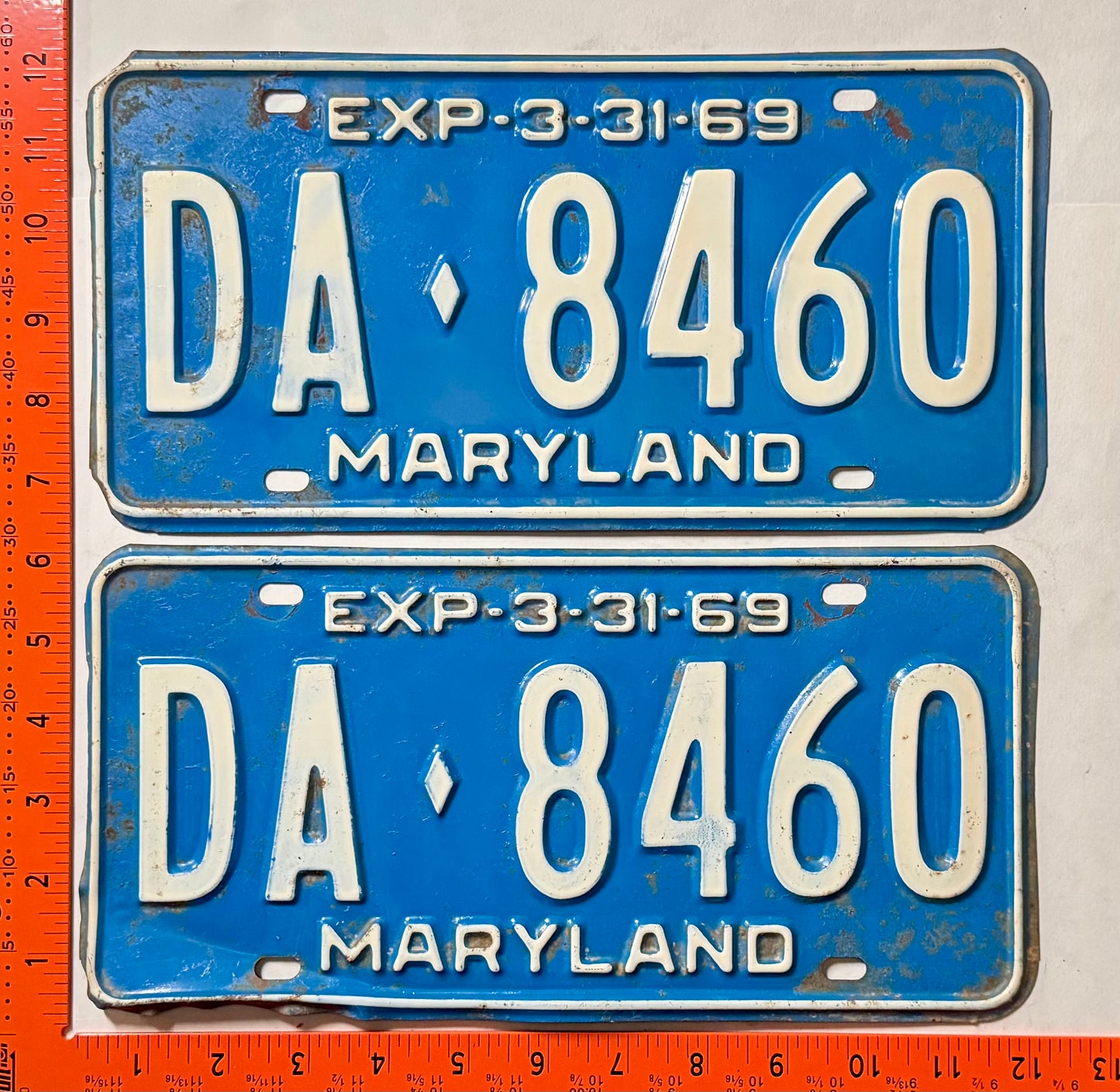 1969 Maryland #DA-8460 Passenger License Plate Pair
