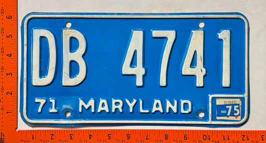 1975 Maryland #DB 4741 Passenger License Plate