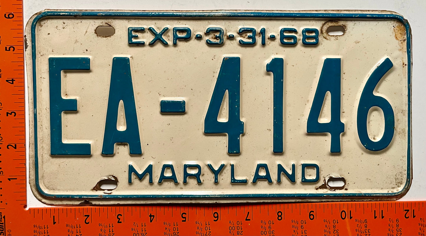 1968 Maryland #EA-4146 Passenger License Plate