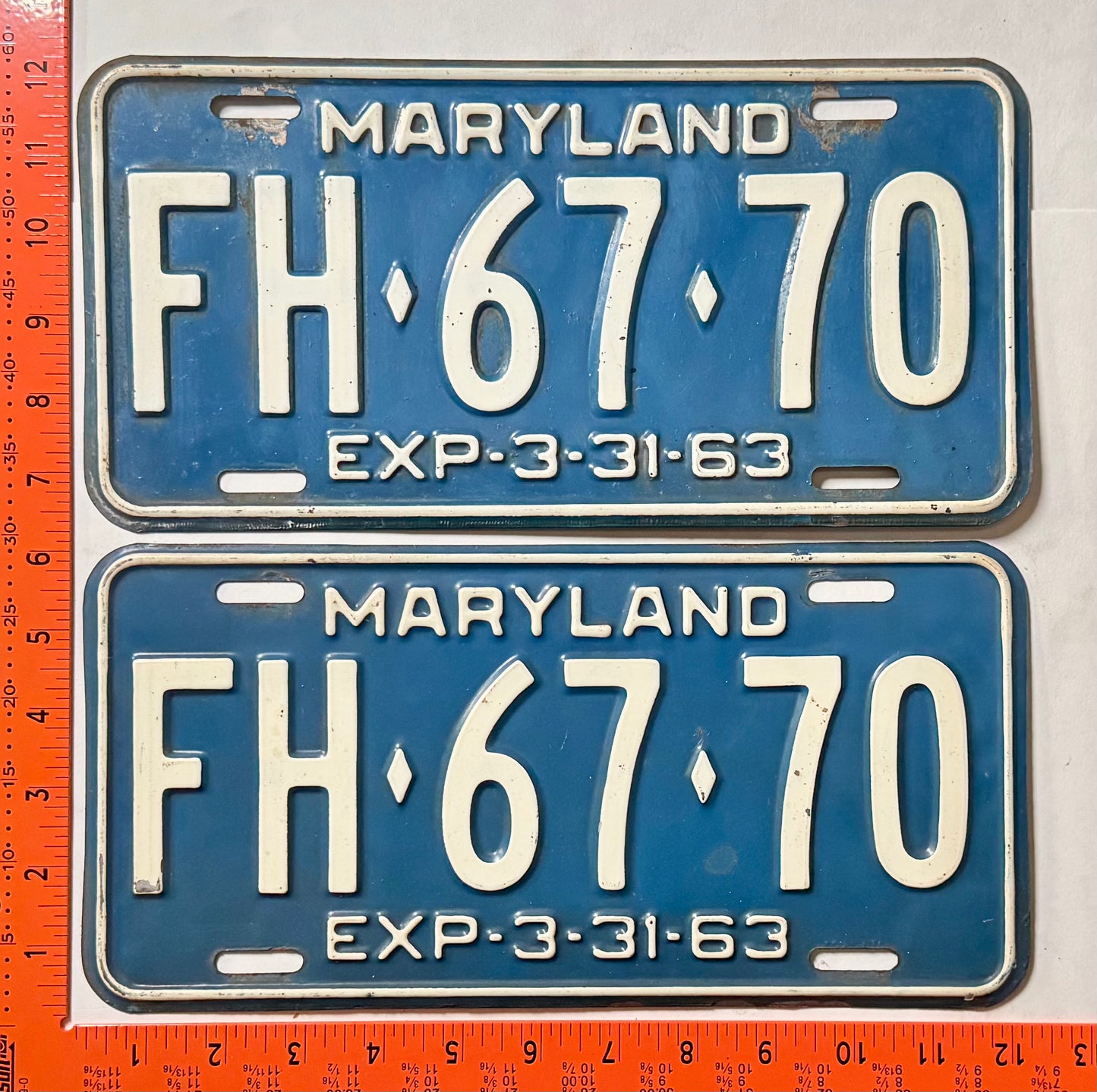 1963 Maryland #FH-67-70 Passenger License Plate Pair