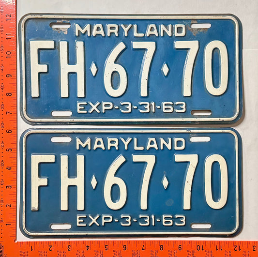 1963 Maryland #FH-67-70 Passenger License Plate Pair