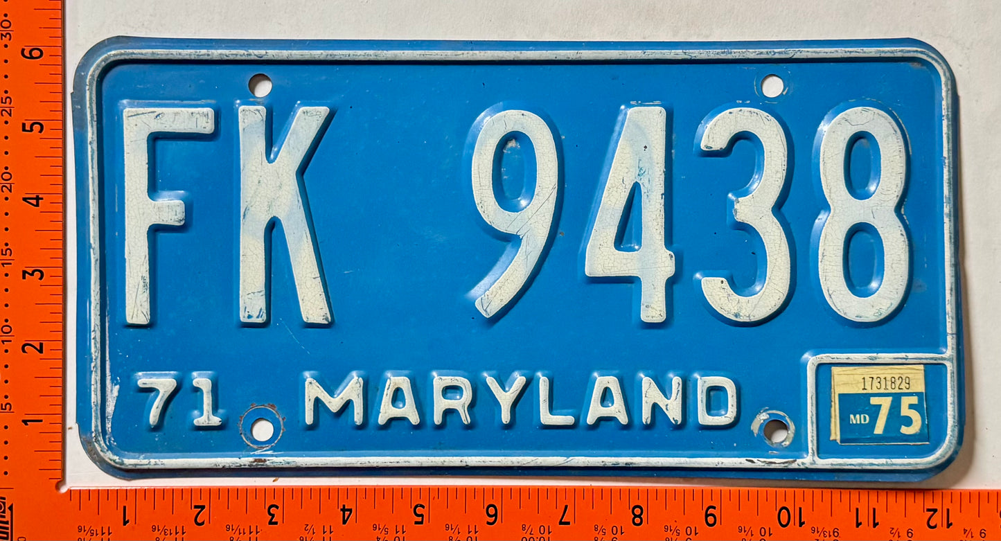1975 Maryland #FK 9438 Passenger License Plate