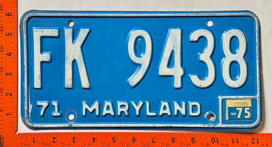 1975 Maryland #FK 9438 Passenger License Plate