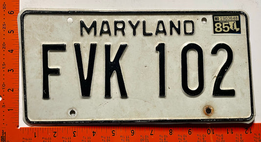 1985 Maryland #FVK 102 Passenger License Plate