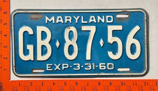 1960 Maryland #GB-87-56 Passenger License Plate