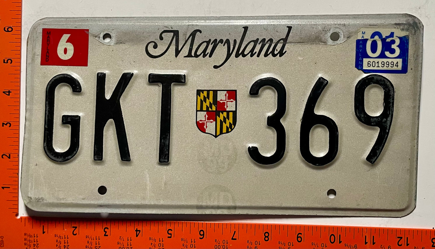 2003 Maryland #GKT 369 Passenger License Plate