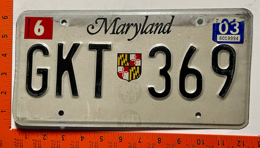 2003 Maryland #GKT 369 Passenger License Plate