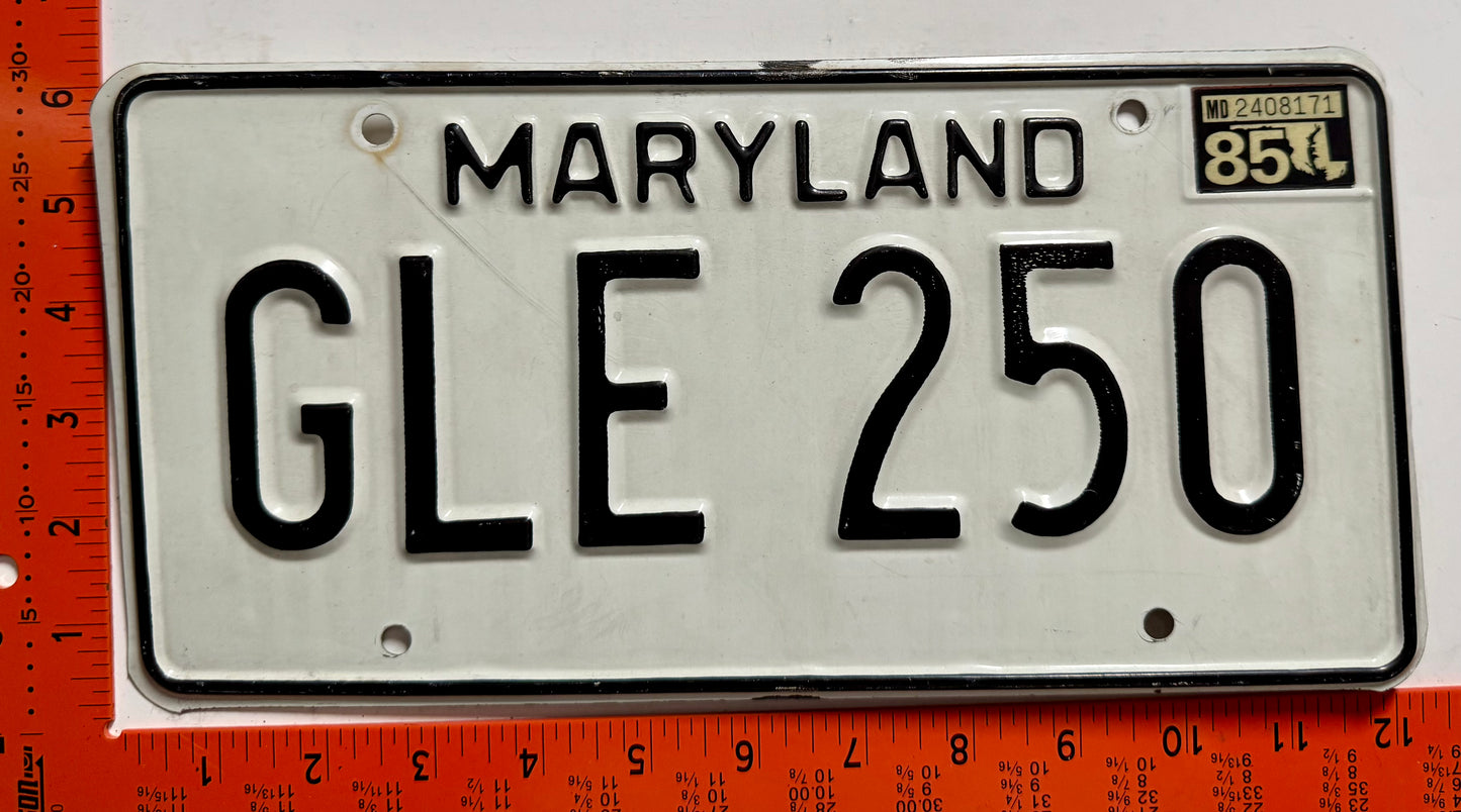 1985 Maryland #GLE 250 Passenger License Plate