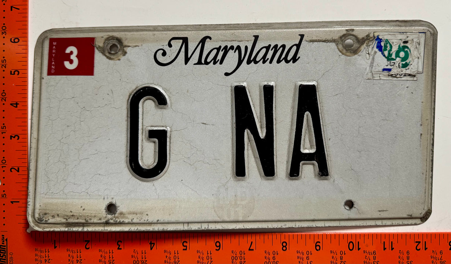 undated Maryland #G NA Passenger License Plate