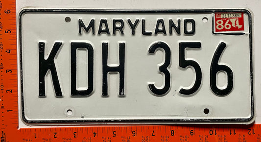 1986 Maryland #KDH 356 Passenger License Plate