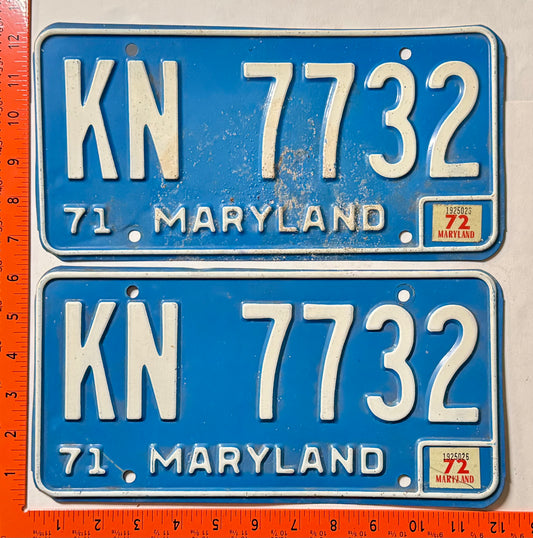 1972 Maryland #KN 7732 Passenger License Plate Pair