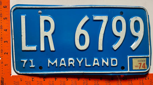 1974 Maryland #LR 6799 Passenger License Plate