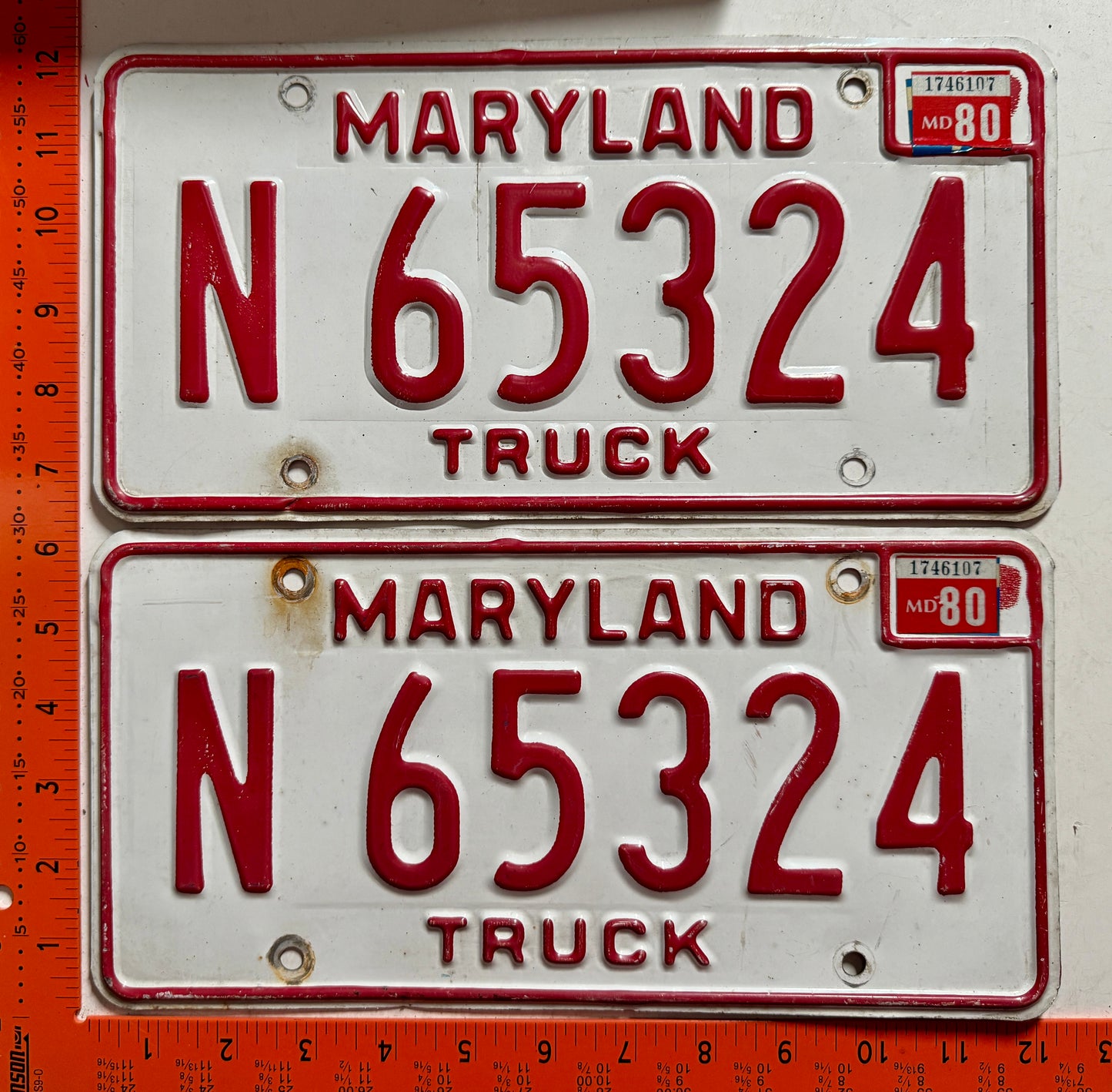 1980 Maryland #N 65324 Truck License Plate (Pair)