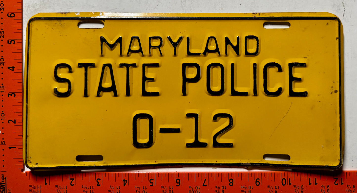 undated Maryland #O-12 State Police License Plate