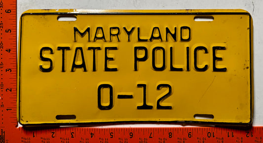undated Maryland #O-12 State Police License Plate