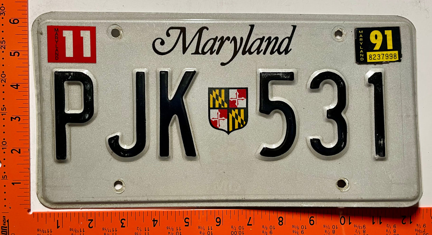1991 Maryland #PJK 531 Passenger License Plate