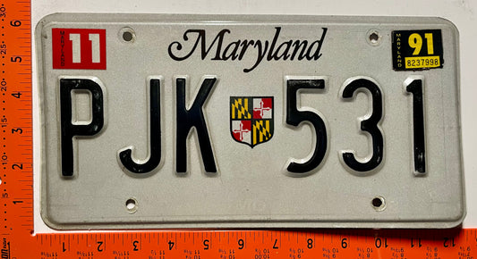 1991 Maryland #PJK 531 Passenger License Plate