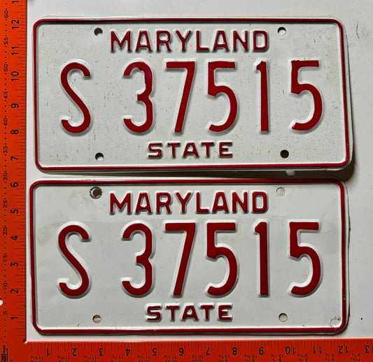 1976 Maryland #S 37515 State Vehicle License Plate (Pair)