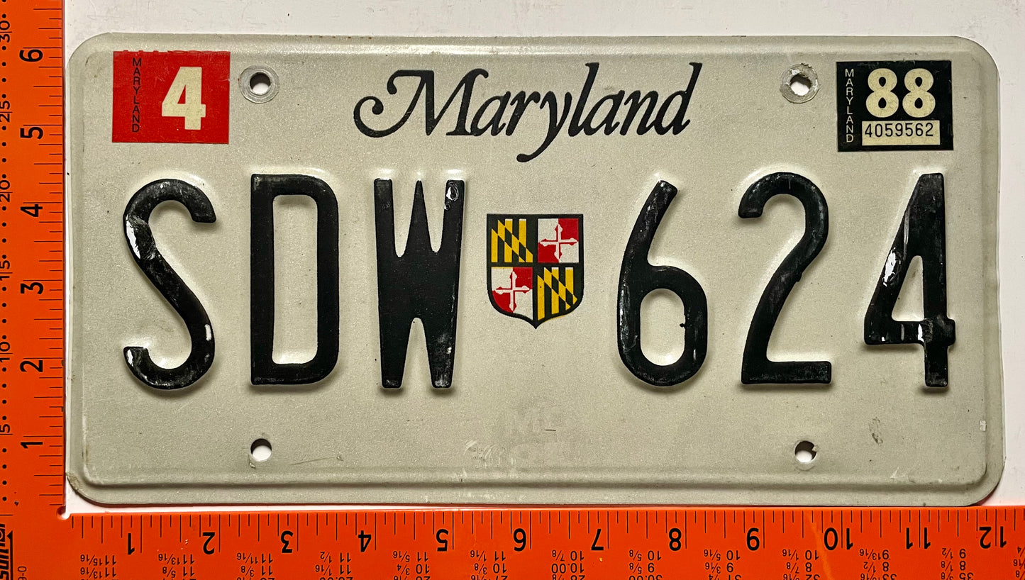 1988 Maryland #SDW 624 Passenger License Plate