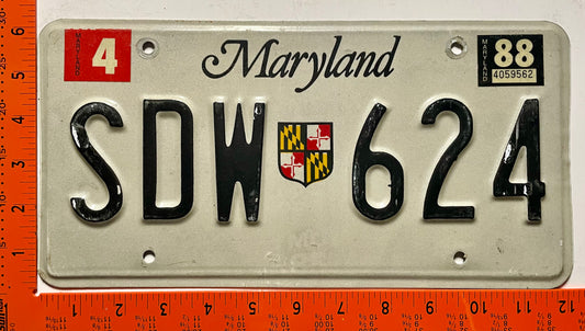 1988 Maryland #SDW 624 Passenger License Plate