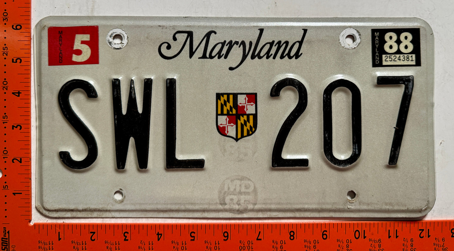 1988 Maryland #SWL 207 Passenger License Plate