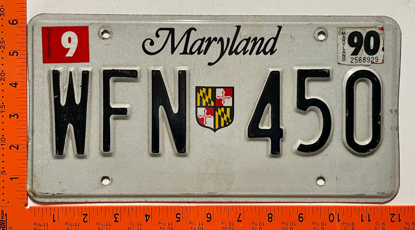 1990 Maryland #WFN 450 Passenger License Plate