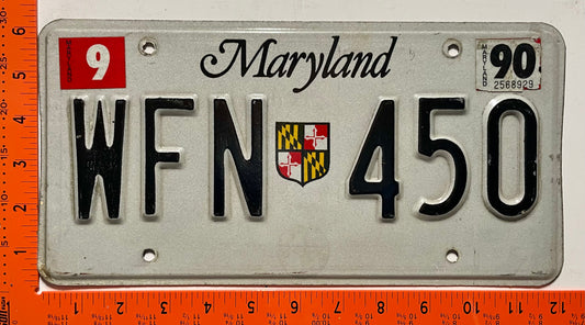 1990 Maryland #WFN 450 Passenger License Plate