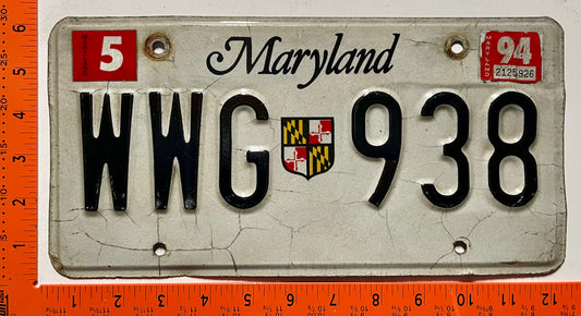 1994 Maryland #WWG 938 Passenger License Plate