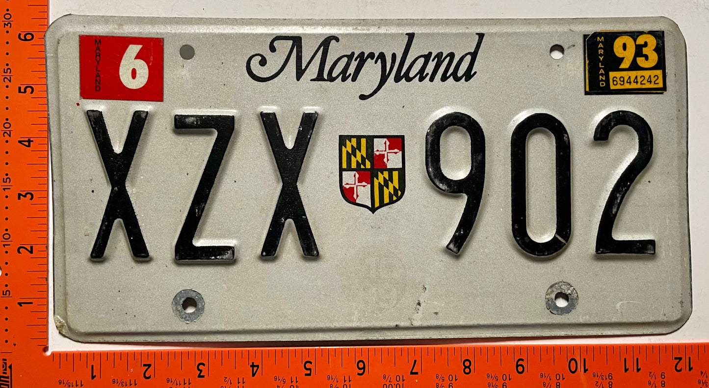 1993 Maryland #XZX 902 Passenger License Plate