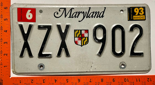 1993 Maryland #XZX 902 Passenger License Plate
