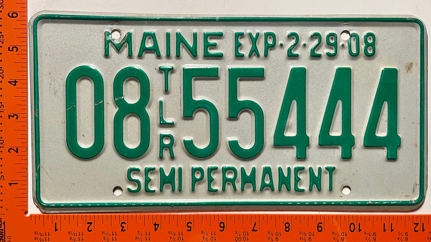 2008 Maine #08 55444 Trailer License Plate